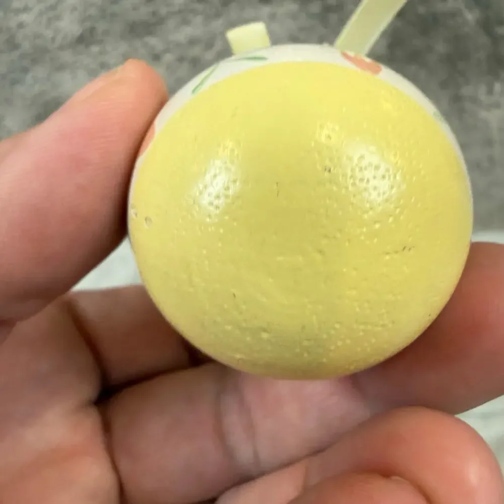 Vintage 80s Hand Decorated Wooden Easter Egg Ornament Yellow